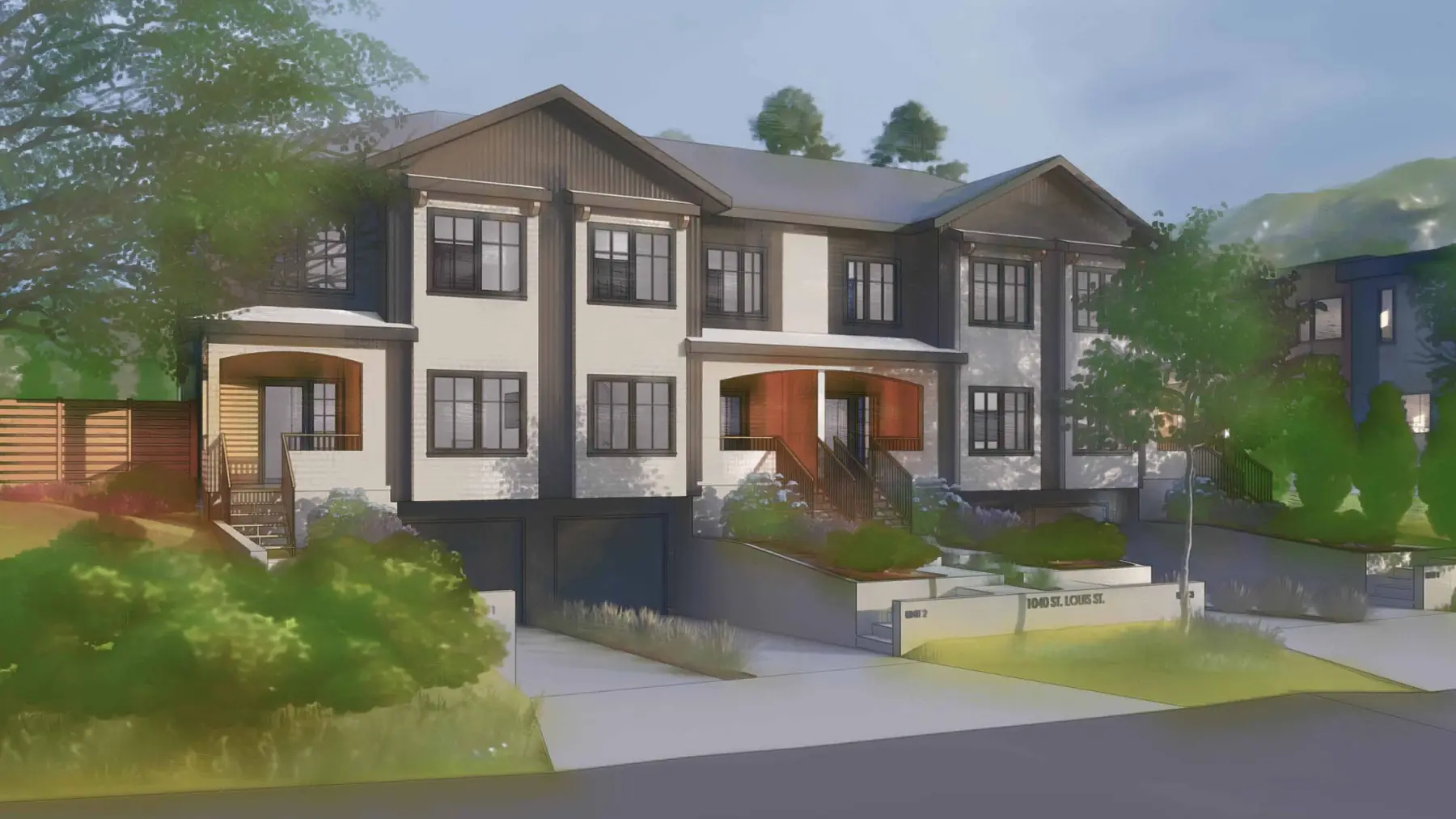 Rendering of the four townhomes at 1040 St. Louis Street, Oak Bay