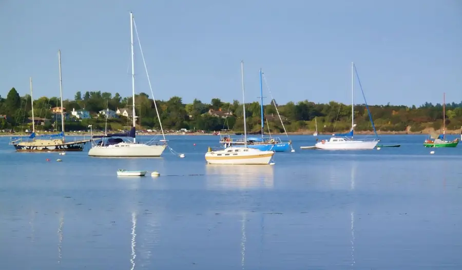Sailboats moored in Oak Bay